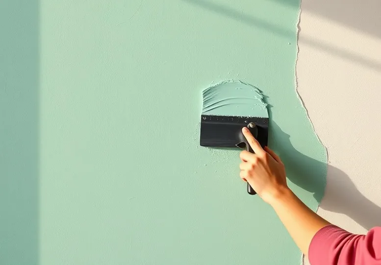 Application d'un enduit décoratif à la lisseuse sur un mur