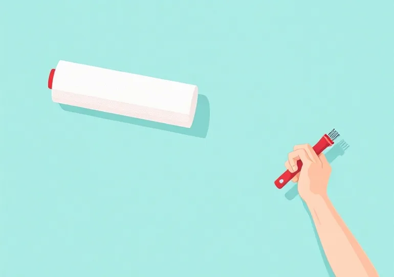 Pose de papier peint, rouleau et brosse à maroufler
